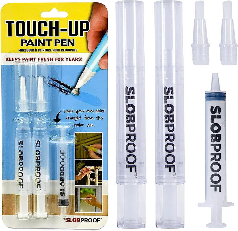 Slobproof Touch-Up Paint Pen - Refillable Paint Brush Pens - Touch-Up Paint Pens for Walls, Window, Wood - Fillable Paint Pens w/ Any Paint Types (Fill with Own Paint for a Precise Match), 2-in-1 Pack 2 Count (Pack of 1)