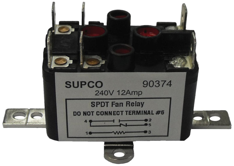 Supco 90374 General Purpose Fan Relay, 12 A Load Current, 240 V Coil Voltage, Single Pole Double Throw Contacts