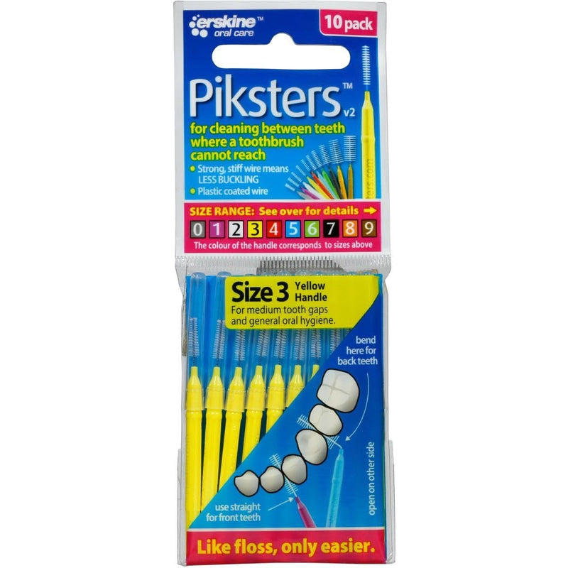 Piksters Interdental Brushes, Size 3, Yellow Handle Yellow (Size 3) 10 Count (Pack of 1)