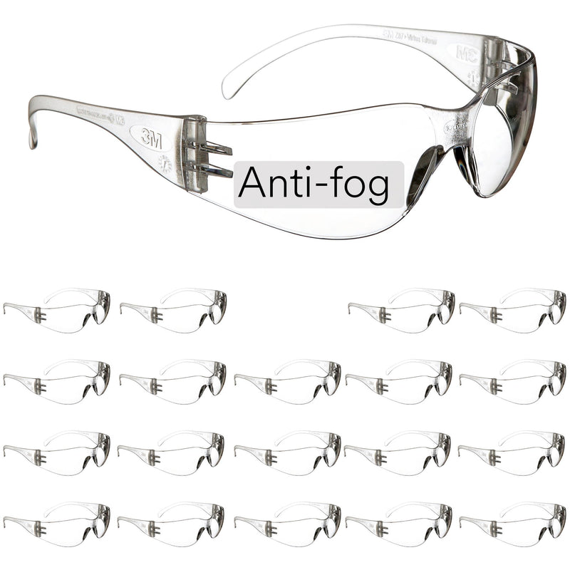 3M Safety Glasses, Virtua, 20 Pair, ANSI Z87, Unisex, Anti-Fog, Scratch Resistant, Clear Lens, Clear Frame, Affordable Eye Protection, Lightweight, Wraparound Coverage Pack of 20 Anti-fog, Anti-scratch
