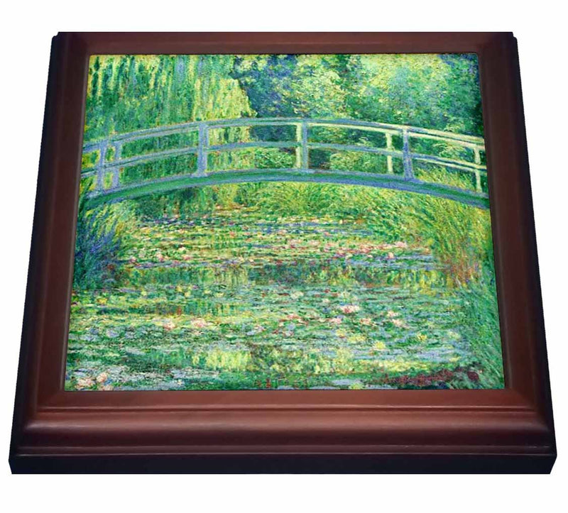 3dRose Famous Monets Water Lillies with Lavender Frame Trivet with Ceramic Tile, 8 by 8", Brown