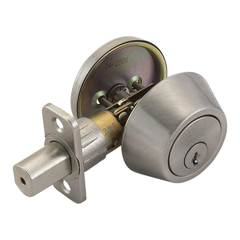 Design House 740423 Single Cylinder 6-Way Universal Deadbolt with Latch Satin Nickel Single Cylinder Universal