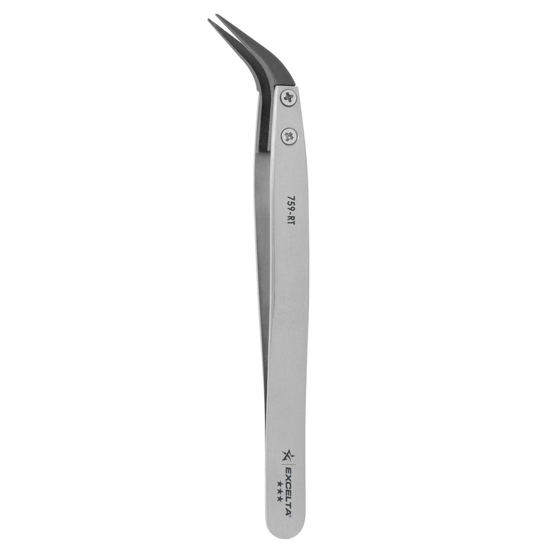 Excelta 759-RT Curved Carbofib ESD Safe Soft Replaceable Tip Tweezer, Carbon Fiber Tips, 5 Inch Overall Length, Surface Resistivity 10² ohms/sq, Professional