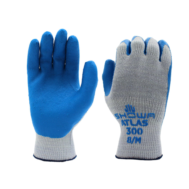 SHOWA Atlas 300/317 Natural Latex Palm Coated General Purpose Work Glove with Poly/Cotton Liner, 10-Gauge (12 Pair) Blue Large