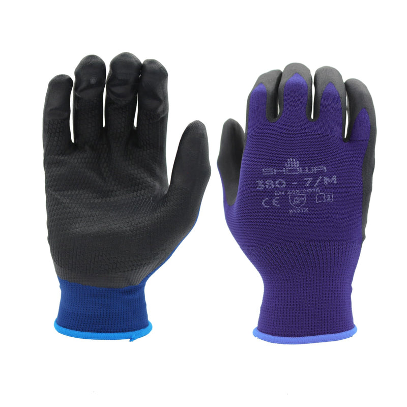 SHOWA 380 Foamed Nitrile Palm Coated General Purpose Work Gloves with Nylon Liner, 13-Gauge, Large (12 Pair) Bulk Pack
