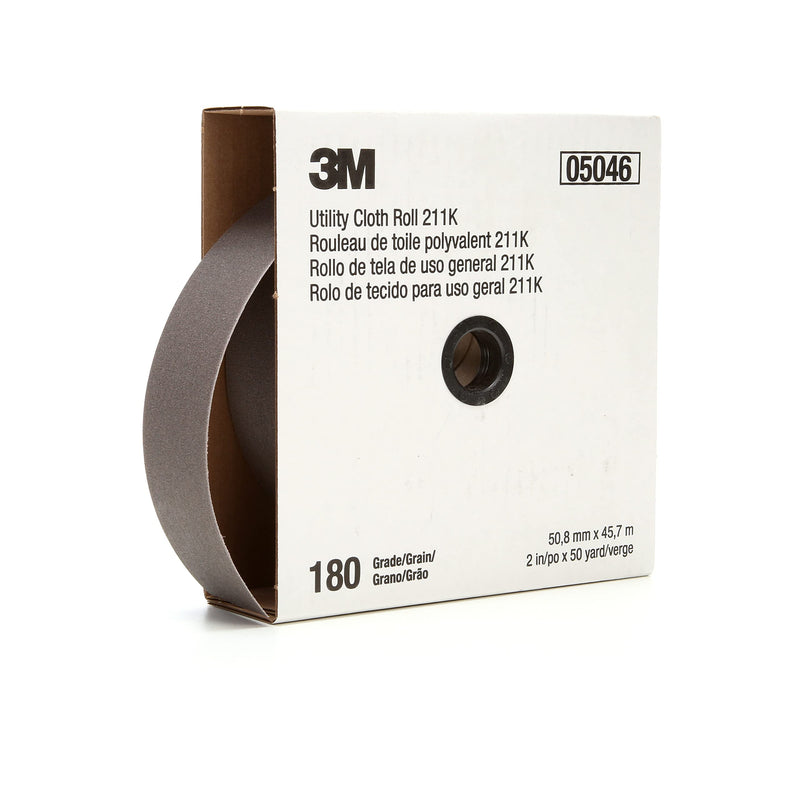 3M Utility Cloth Roll 211K, 180 J-weight, 1 in x 50 yd, ASO, Full-flex, Gray