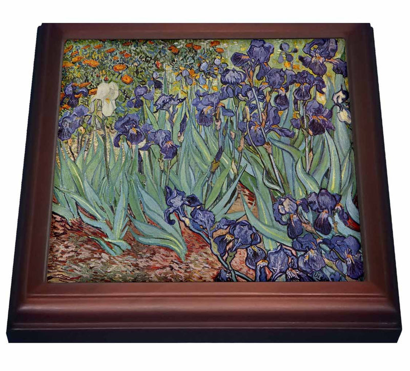 3dRose Van Gogh Irises-Iris, Flower, Wedding Anniversary, 25th Anniversary, Faith Trivet with Ceramic Tile, 8 by 8", Brown