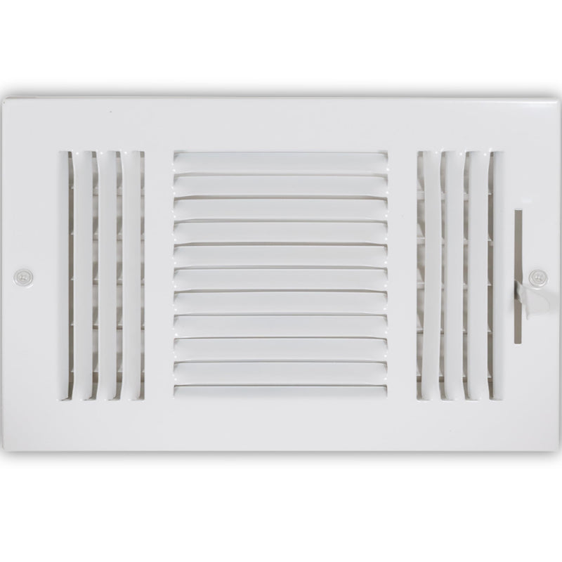 EZ-FLO 10 x 6 Inch (Duct Opening) White Air Vent Cover for Wall or Ceiling, Three-Way Ventilation Register, 11-3/4 Inch x 7-3/4 Inch (Overall Dimensions), Solid Steel HVAC Cover, 61616 10 in. x 6 in.
