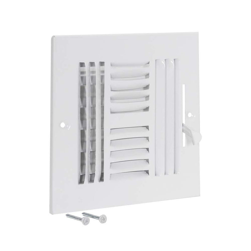 EZ-FLO 6 x 6 Inch (Duct Opening) Air Vent Cover for Wall or Ceiling, Four-Way Ventilation Register, Solid Steel HVAC Register Cover, White, 61617 6 in. x 6 in.