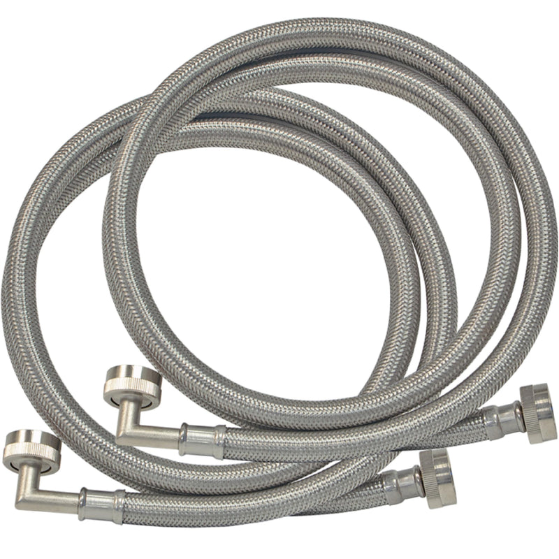 Eastman 6 Feet Washing Machine Hose with 90-Degree Elbow, Pack of 2, 3/4 Inch FHT x 3/4 Inch FHT, Braided Stainless Steel with Nickel-Plated Brass Nuts, 41066 6 ft., 2 Pack