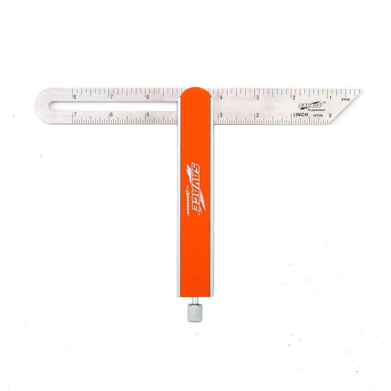Swanson Tool Co SVV150 9 inch Savage T-bevel with Stainless Steel Rule, Inches/Metric Marks, Comfort Grip Handle, Secure Metal Knob