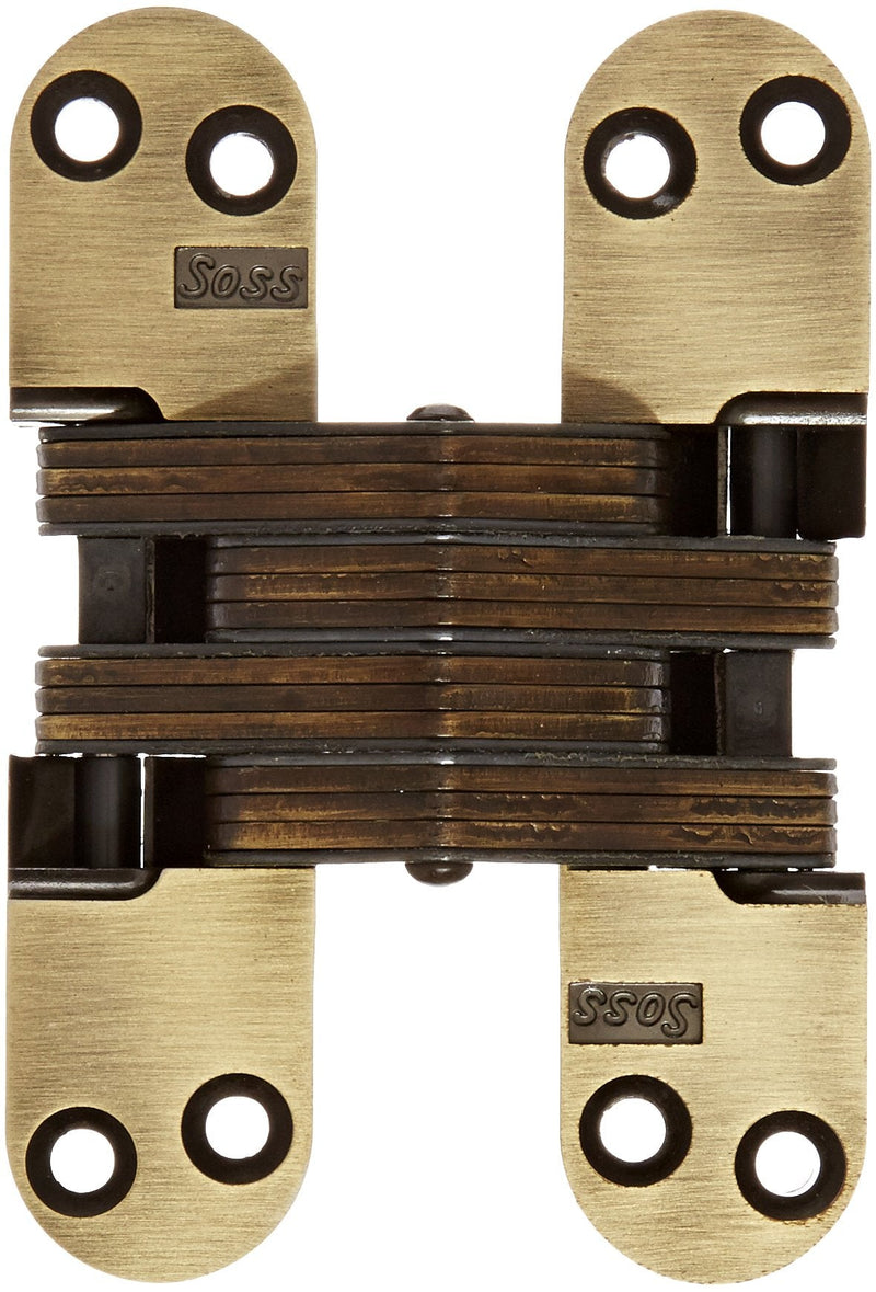 SOSS Invisible Hinge Model 218 for 1-3/4" Thick Material, 20 Minute Fire Rated, Zinc, Antique Brass Exterior Finish, Model Number 218US5, #10 x 1.5 inches