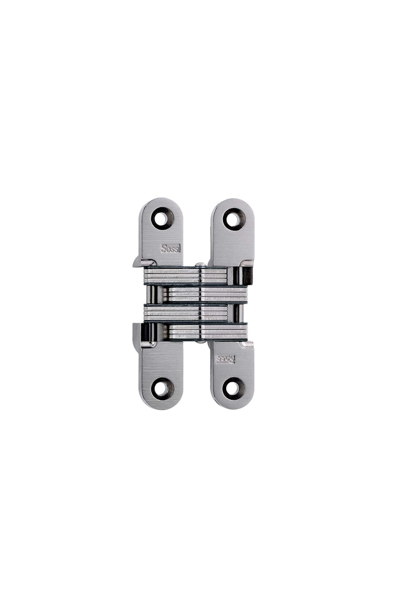 SOSS 212 Zinc Invisible Hinge with Holes for Wood or Metal Applications, Mortise Mounting, Satin Nickel Exterior Finish