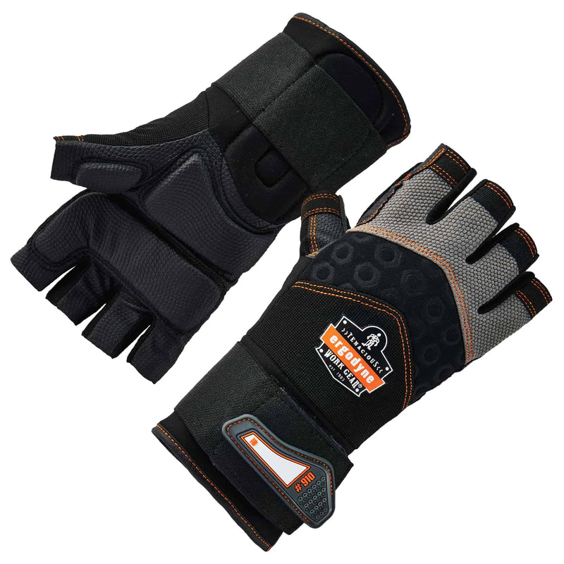 ProFlex 910 Impact Protection Work Gloves, Padded Palm, Half-Finger, Wrist Support, Black, Medium (Pack of 1) Medium (Pack of 1)