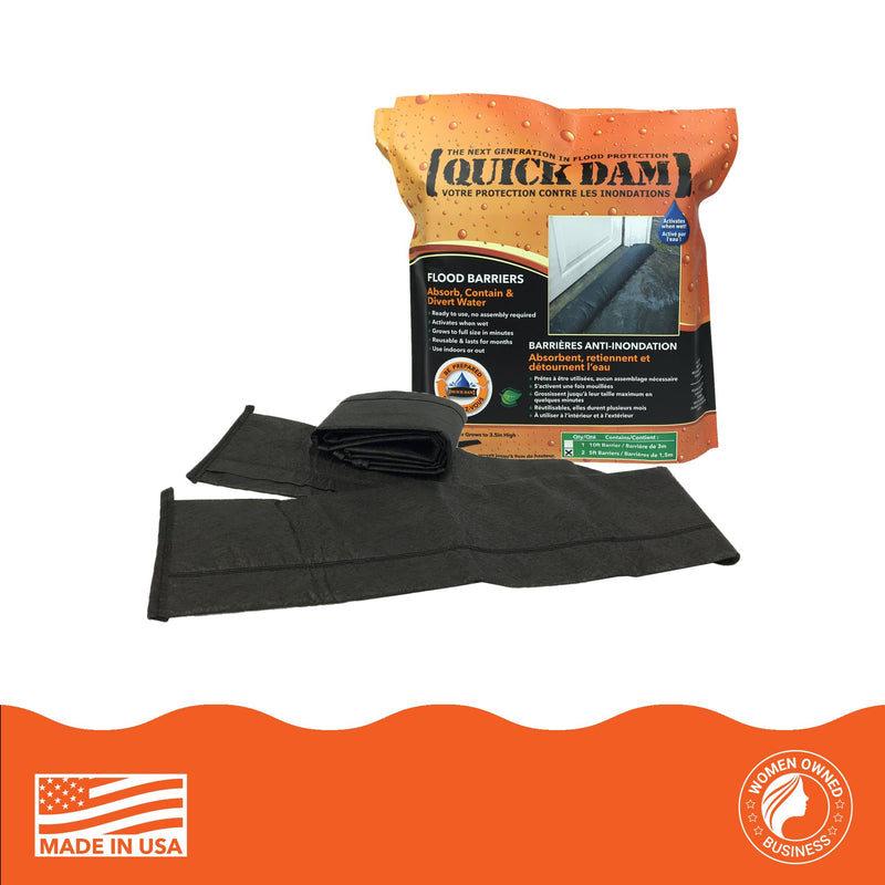 Quick Dam QD65-2 5' Barrier Water Flood Dam Bags, 2 Pack, Black