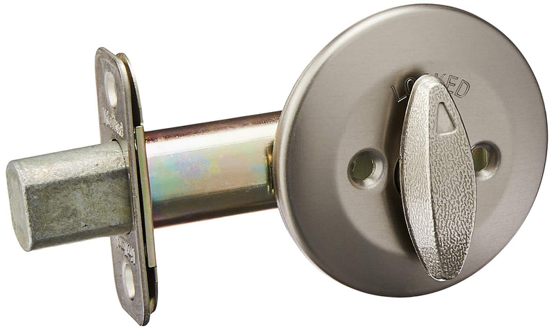 Kwikset 663 Deadbolt Unkeyed Deadbolt Lock, Satin Nickel Round Interior Turn Piece for Front Entry Door, with Latch and Adapter, No Exterior Assembly