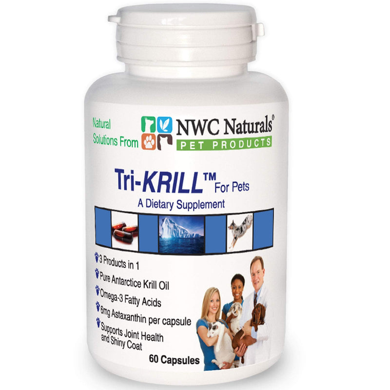Tri-Krill Oil Capsule Supplement for Dogs and Cats, Supports Joint, Brain, Supports Healthy Skin and Coat, Pure Antarctic Krill with Astaxanthin, Omega-3, DHA, EPA by NWC Naturals - PawsPlanet Australia