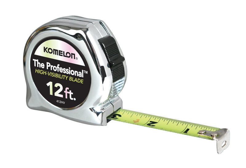 Komelon 412HV High-Visibility Professional Tape Measure, 12-Feet by 5/8-Inch, Chrome, Yellow, 12ft - Blade 3.7 m