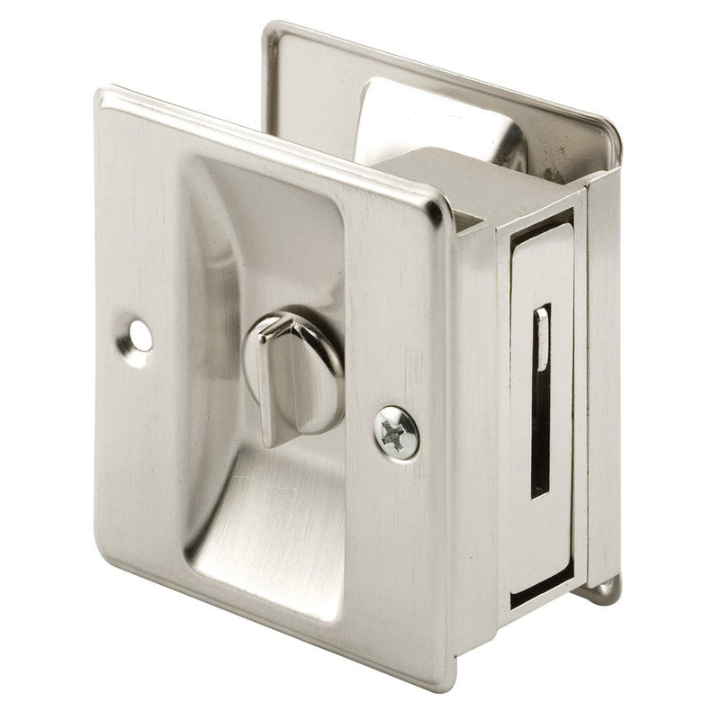 Prime-Line N 7239 Pocket Door Privacy Lock with Pull - Replace Old or Damaged Pocket Door Locks Quickly and Easily – Satin Nickel (Single Pack)