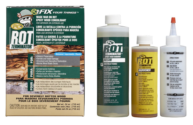 PC Products PC-Rot Terminator Epoxy Wood Hardener, Two-Part 24oz in Two Bottles, Amber 240618