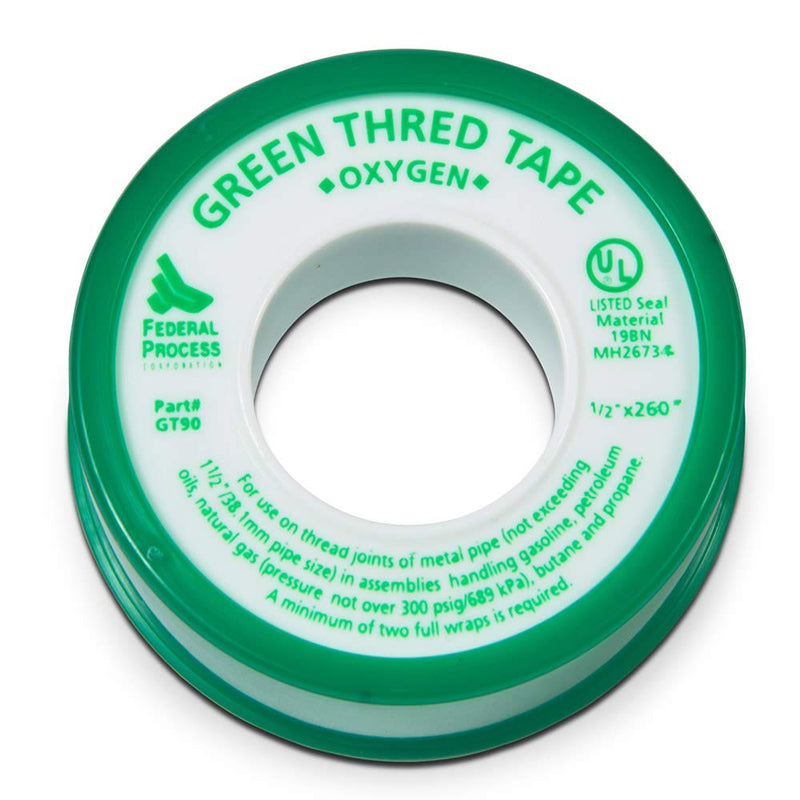 Gasoila Green PTFE Thread Seal Tape – Professional-Grade, 1/2 Inch x 260 Inch, High-Density Tape for Oxygen Lines –Leak-Proof Seal, Non-Toxic,1 Pack 1/2 Inch x 260 Inch Roll