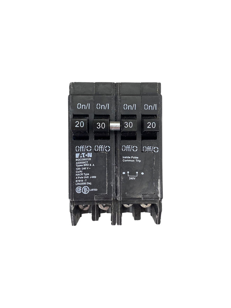 Eaton BQC2302120 Quad Breaker One 2 Pole 30 Amp And Two 1 Pole 20 Amp Common Trip, 1 " x 1 " x 1"