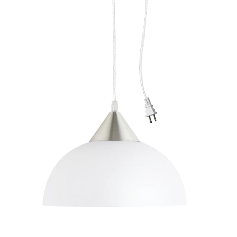 Globe Electric 64413 1-Light Plug-in Pendant, Brushed Steel, Frosted White Shade, 15ft Clear Cord, in-Line On/Off Switch, E26 Base Socket, Kitchen Island, Café, Hanging Light, Bulb Not Included Without Bulb