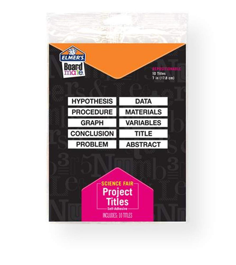 Elmer's 730-204 Board Mate Science Fair Project Titles, White Repositionable Self-adhesive Labels, Set Includes 9 Project Titles + 1 Blank Title, Pack of 10 Sets