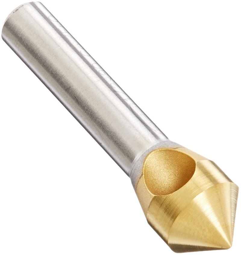 KEO 53511 Cobalt Steel Single-End Countersink, TiN Coated, 82 Degree Point Angle, Round Shank, 1/4" Shank Diameter, 3/8" Body Diameter