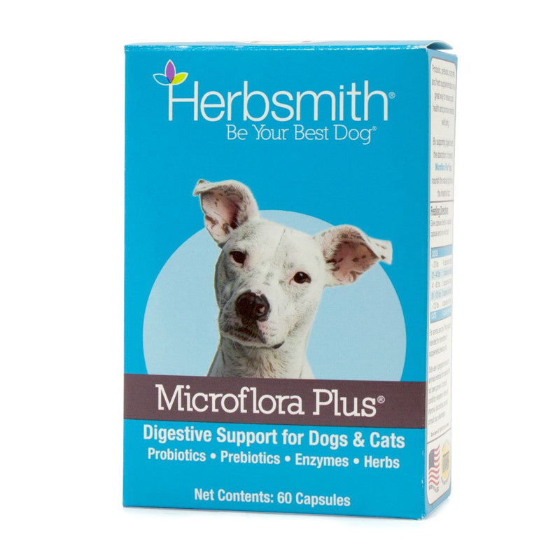 Herbsmith Microflora Plus – Dog Digestion Aid –Probiotics and Digestive Enzymes for Dogs – Prebiotic for Dogs – 60 Capsules - PawsPlanet Australia