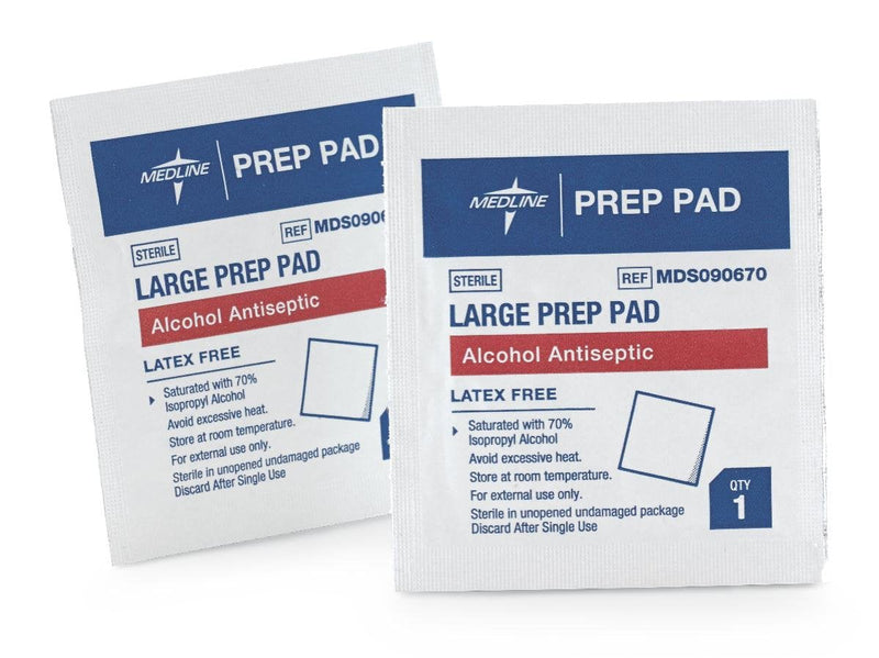 Medline Sterile Alcohol Prep Pads, Large, 100 Count White 100 Count (Pack of 1)