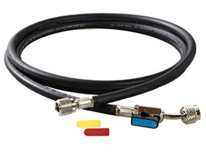 CPS HP5BKEZ 5' Black Premium Charging Hose with Ball Valve | 1/4" SAE, 45° Bend | Durable, Nylon Barrier, Meets SAE J2196 | HVAC/R Use