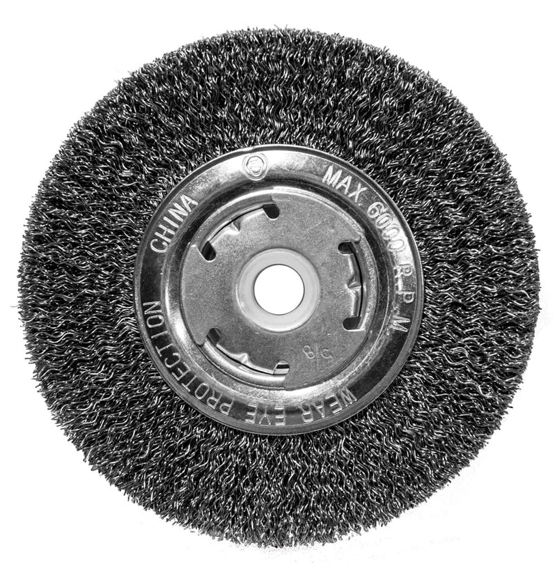 Century Drill & Tool 76864 6" Coarse Crimped Wide Face Bench Grinder Wire Wheel, 1/2"-5/8" Universal Arbor, 6,000 RPM – Ideal for Cleaning 6-inch Coarse