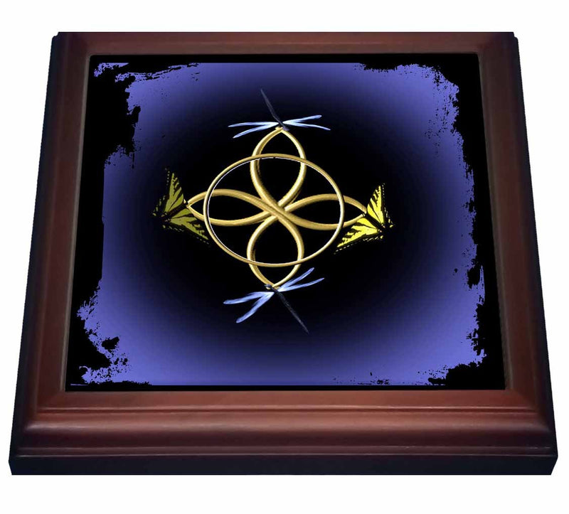 3dRose a Gold Celtic Knot with Butterflies and Dragonflies Trivet with Ceramic Tile, 8 by 8", Brown