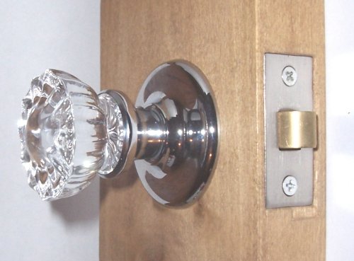 Perfect 12 Point Depression Crystal and Polished Chrome Passage Door KNOB Set with Our Exclusive Premium Rosette Connecting System. No Exposed Screws on Either Rosettes Backplate