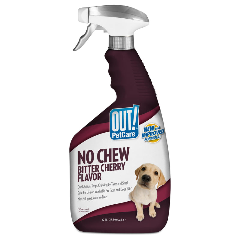 OUT! PetCare No Chew Bitter Cherry Flavor Deterrent, Puppy Training, No Chew Spray for Dogs, Dog Training To Discourage Licking and Chewing, Non-Staining, Behavior Correction, Puppy Essentials, 32 oz