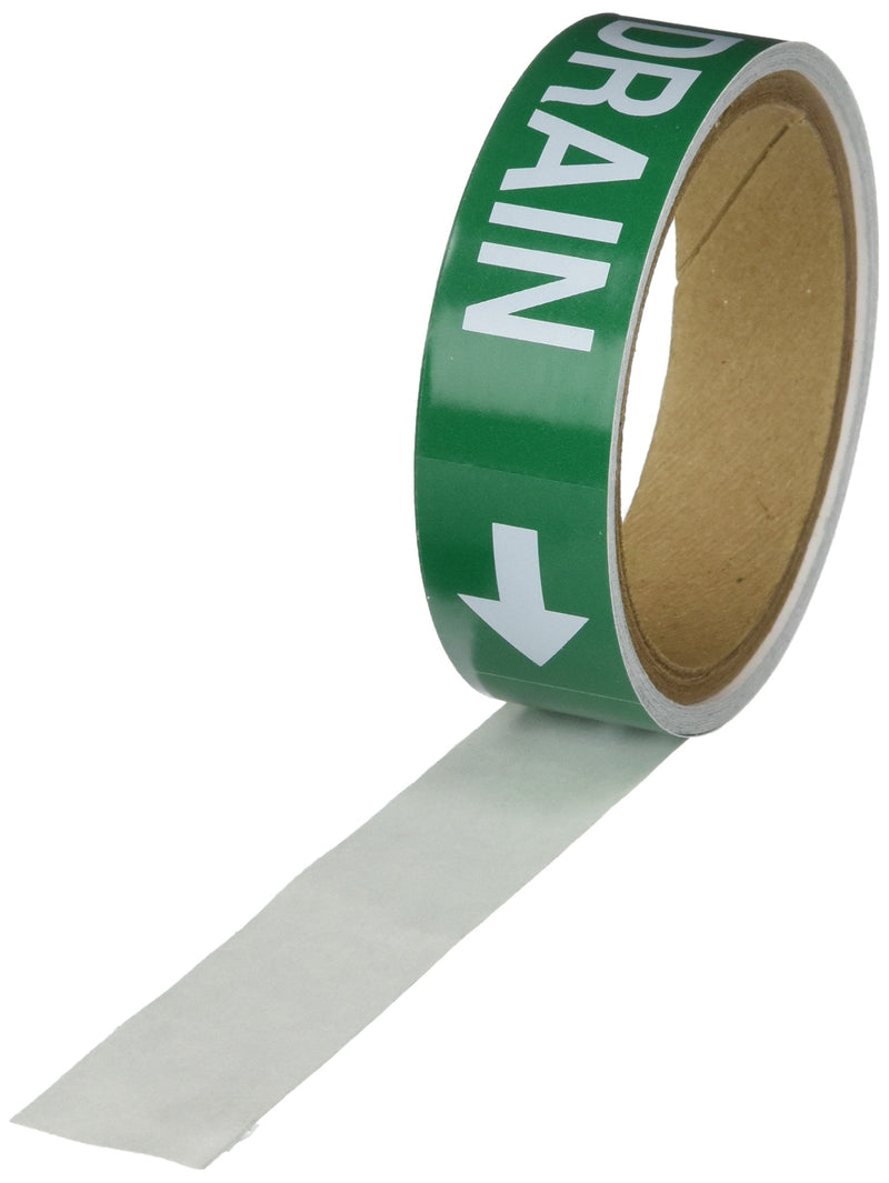 Brady 20463 Economy Pipe Markers-To-Go, B-736, 1" Height X 8" Width, White On Green Self-Sticking - Plastic Film, Legend "Roof Drain"