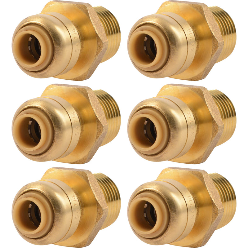SharkBite 1/4 Inch x 1/2 Inch MNPT Reducing Adapter, Pack of 6, Push To Connect Brass Plumbing Fitting, PEX Pipe, Copper, CPVC, PE-RT, HDPE, U110LF 1/4 in. x 1/2 in., 6 Pack