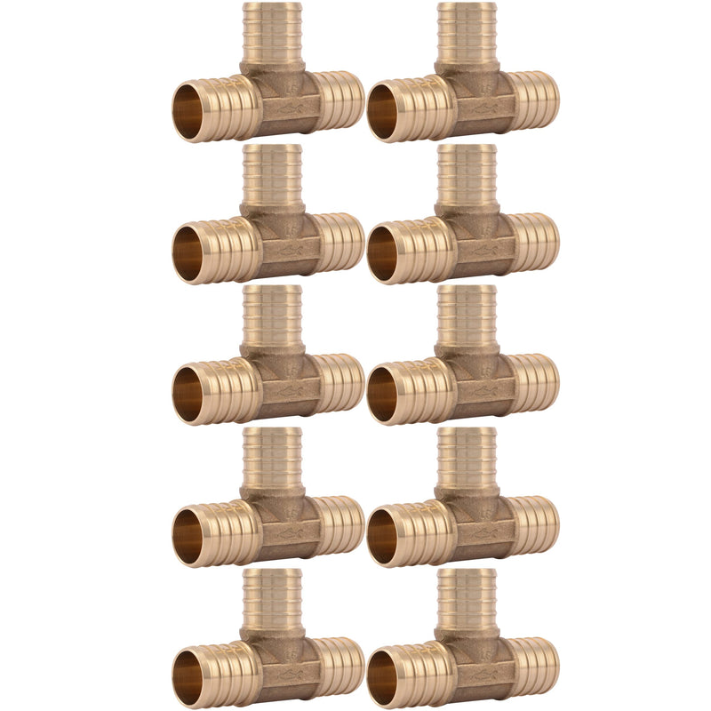 SharkBite 1 Inch Crimp Tee, Pack of 10, Brass Plumbing Fitting, PEX Pipe, PE-RT, UC374LF 1 in., 10 pack