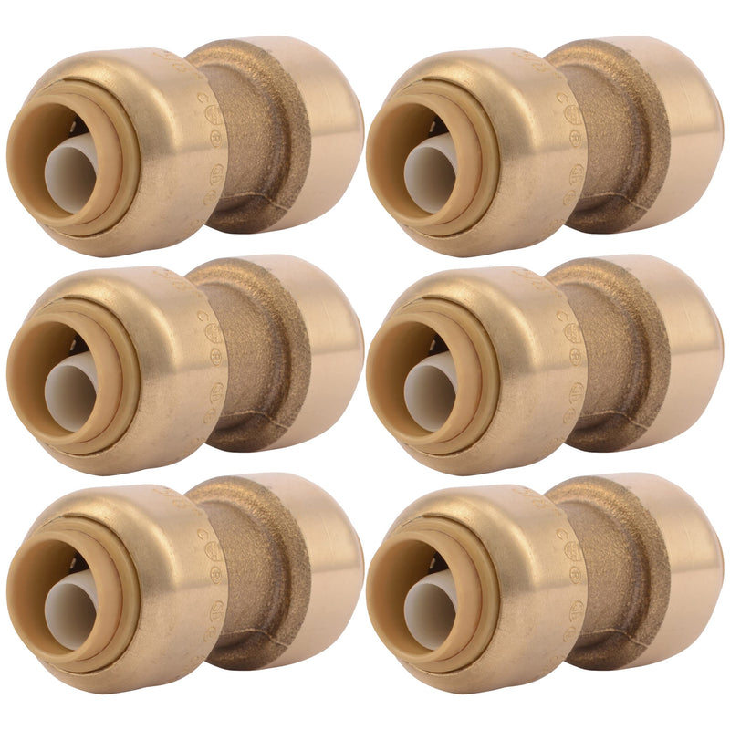 SharkBite 3/8 inch Coupling, Pack of 6, Push to Connect Brass Plumbing Fitting, PEX Pipe, Copper, CPVC, PE-RT, HDPE, U006LF 3/8 in., 6 Pack