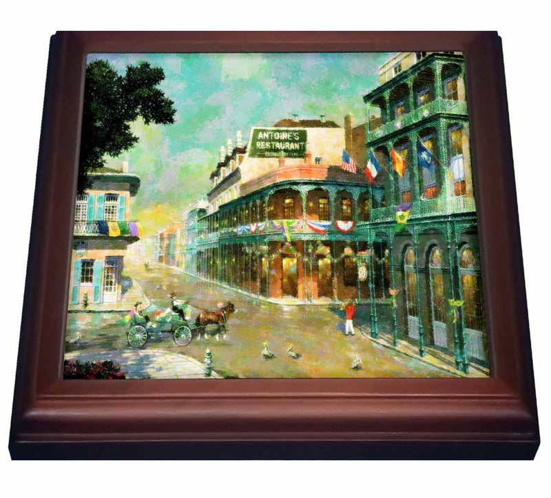 3dRose Painting Of New Orleans Just Before Mardi Gras-Trivet with Ceramic Tile, 8" x 8", Brown