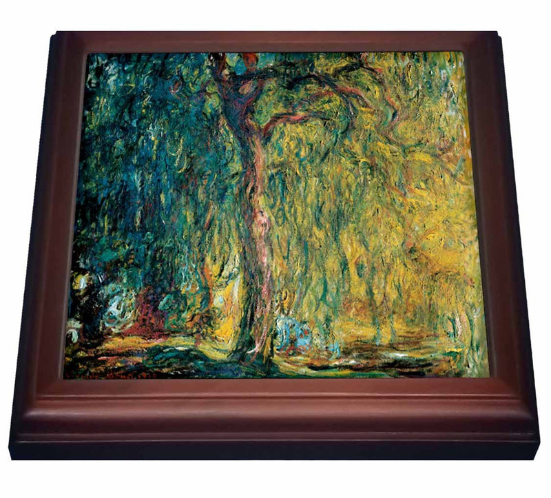 3dRose Picture of Monets Painting Weeping Willow Trivet with Ceramic Tile, 8 by 8", Brown