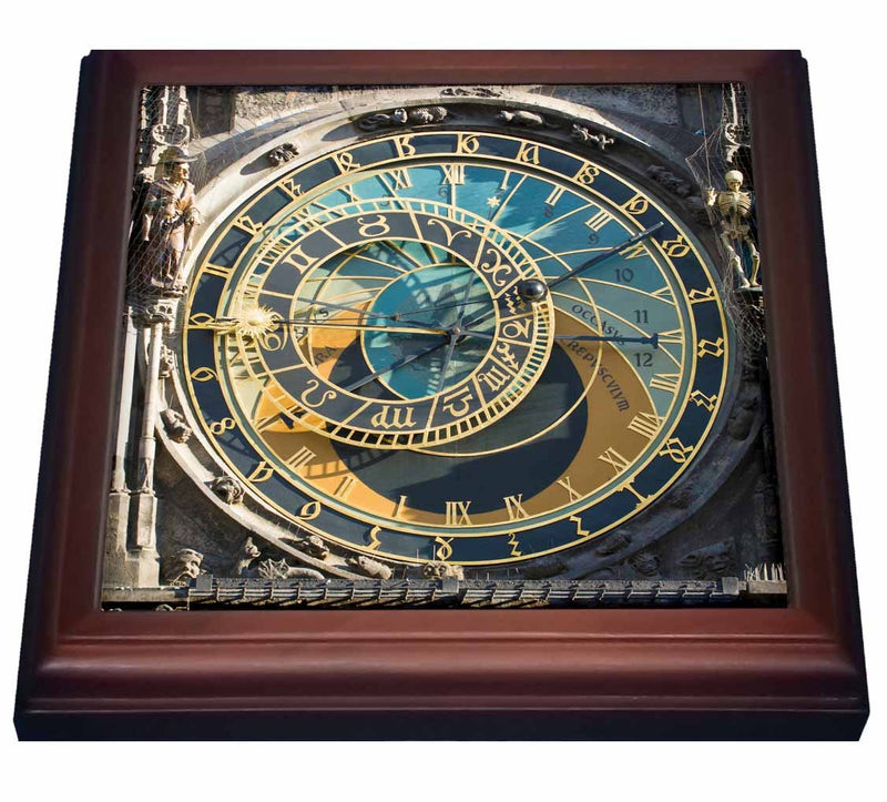 3dRose Astronomical Clock, Orloj, Prague, Czech Republic-EU06 THA0021-Tom Haseltine-Trivet with Ceramic Tile, 8" x 8", Brown