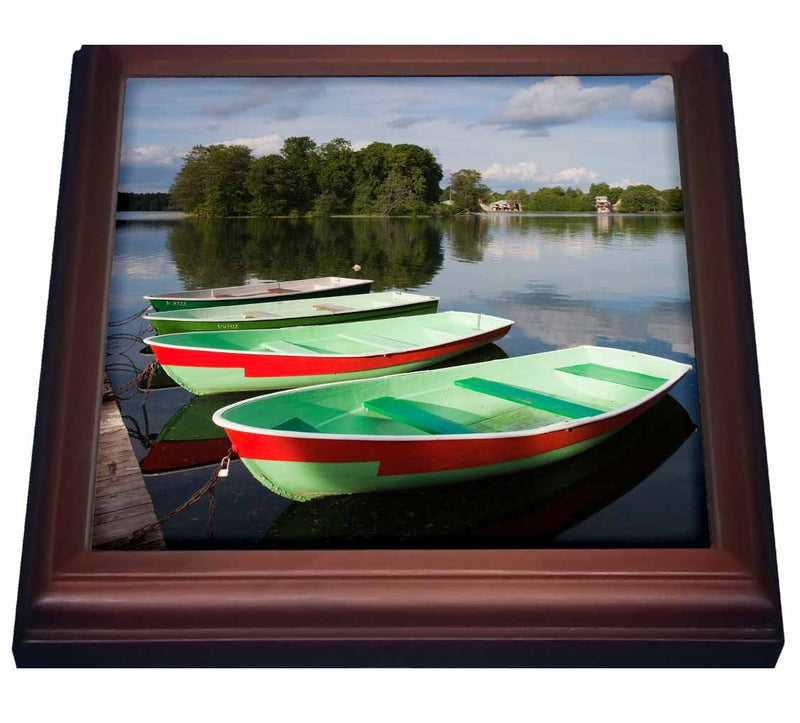 3dRose Lithuania, Trakai Historical NP, Lake Galve Boats EU46 WBI0138 Walter Bibikow Trivet with Ceramic Tile, 8 by 8", Brown