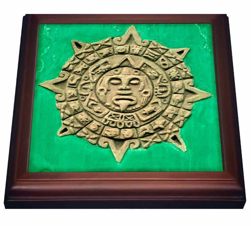 3dRose trv_86536_1 Guatemala Antigua. Mayan Calendar Adorns Facade SA10 KWI0002 Trivet with Ceramic Tile, 8 x 8", Natural
