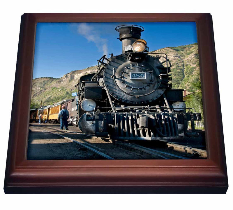 3dRose Durango and Silverton Narrow Gauge Railroad, Trains US06 LKL0010 Lee Klopfer Trivet with Ceramic Tile, 8 by 8", Brown
