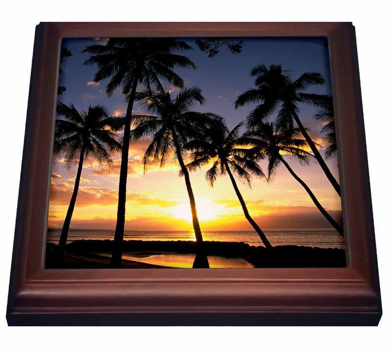 3dRose Sunset Lahaina Maui Hawaii US12 DPB0436 Douglas Peebles Trivet with Ceramic Tile, 8 by 8", Brown