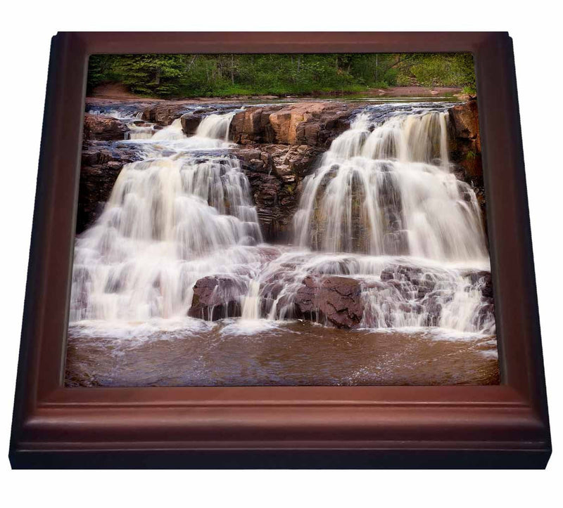 3dRose Minnesota, Lake Superior, Gooseberry Waterfalls US24 PHA0030 Peter Hawkins Trivet with Ceramic Tile, 8 by 8", Brown