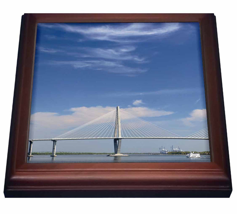 3dRose Arthur Ravenel Jr. Bridge, Charleston, South Carolina US41 AJE0103 Adam Jones Trivet with Ceramic Tile, 8 by 8", Brown