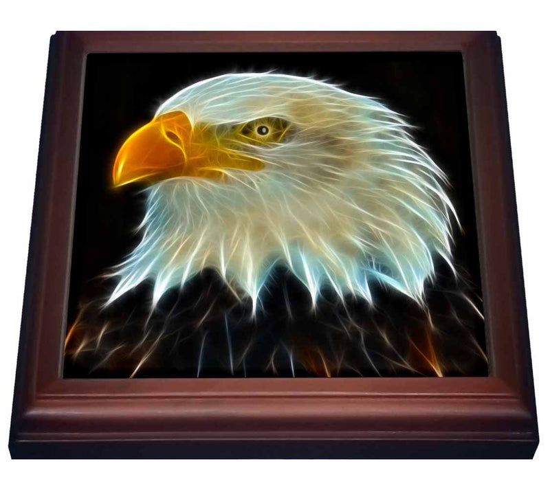 3dRose Fractal Color Outlined Bald Eagle-Trivet with Ceramic Tile, 8" x 8", Brown